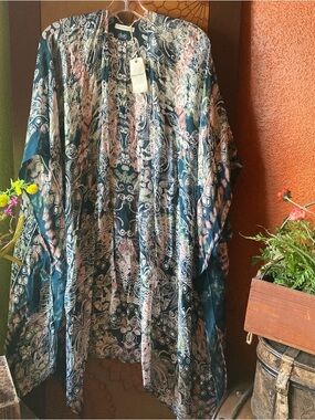 Flowy Paisley Kimono in Teal & Blush